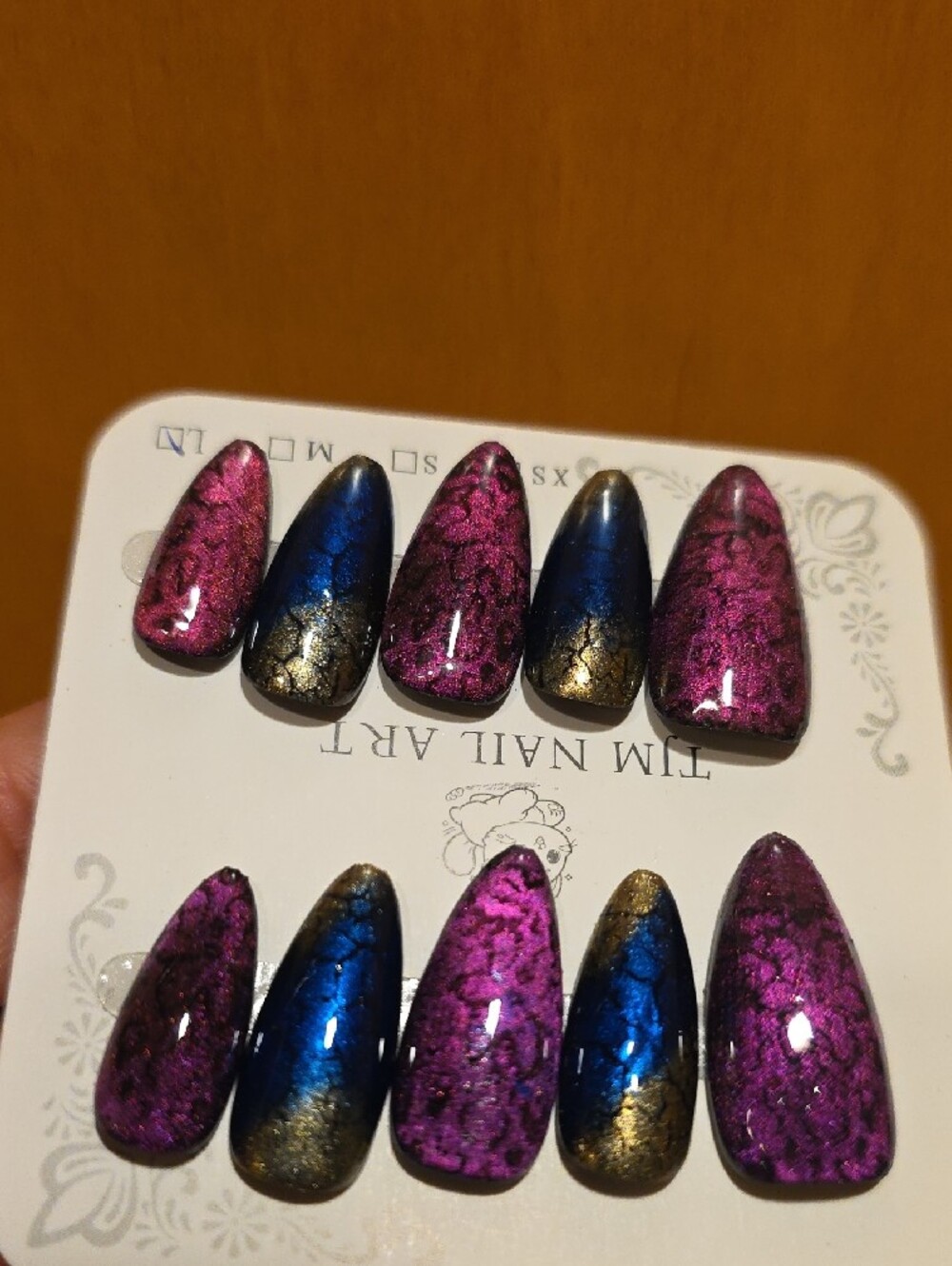 Metallic Blue & Pink Press-On Nails Size Large - Picture 3 of 4